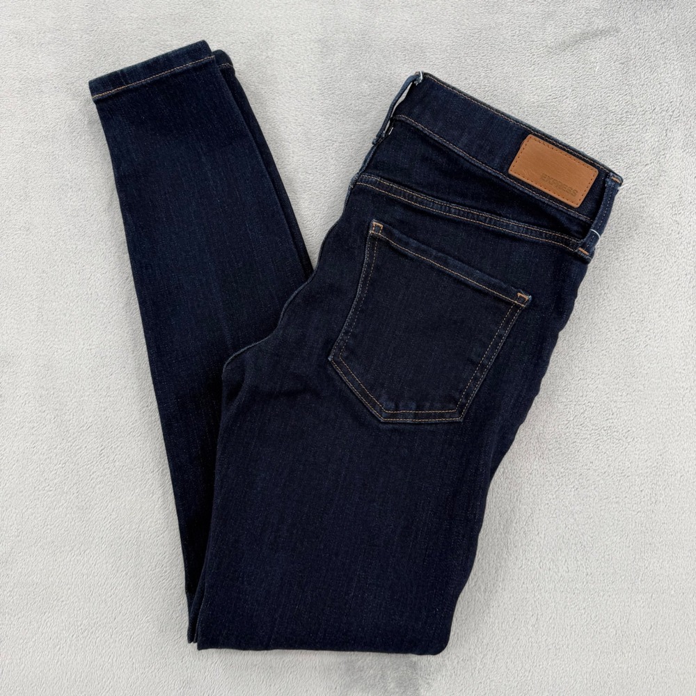 Express Skinny Mid Rise Jeans Dark Wash Indigo Blue Strech Womens Blue Size 2R